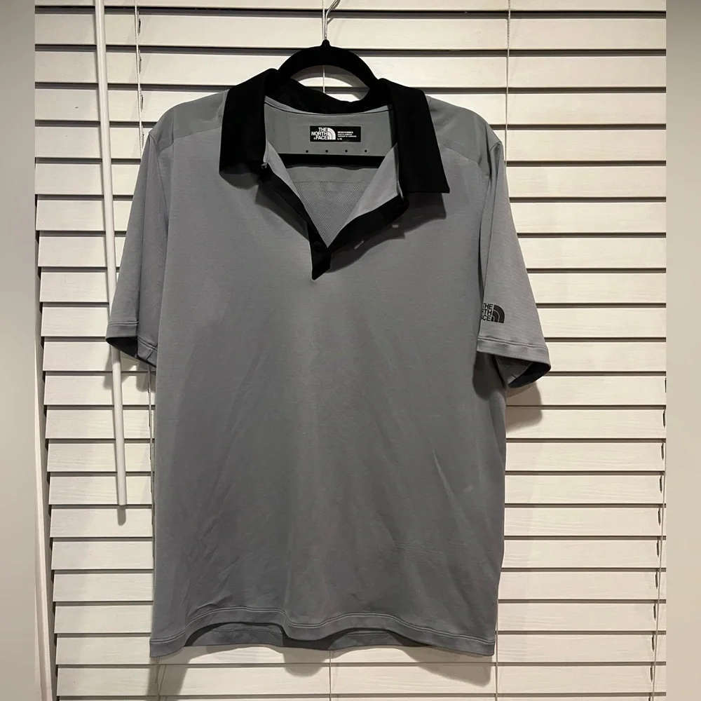 The North Face Mens Grey Black Performance Short Sleeve‎ Polo Shirt Large L
